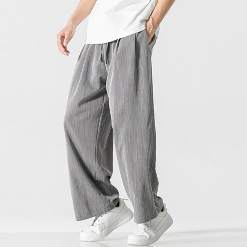 Nimara Ritual Summer Casual Plain Straight Leg Design Men's Cotton Linen Drawstring Pants With Pockets