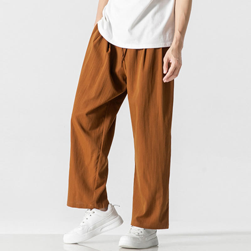 Nimara Ritual Summer Casual Plain Straight Leg Design Men's Cotton Linen Drawstring Pants With Pockets