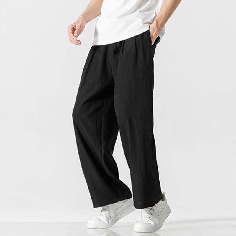 Nimara Ritual Summer Casual Plain Straight Leg Design Men's Cotton Linen Drawstring Pants With Pockets
