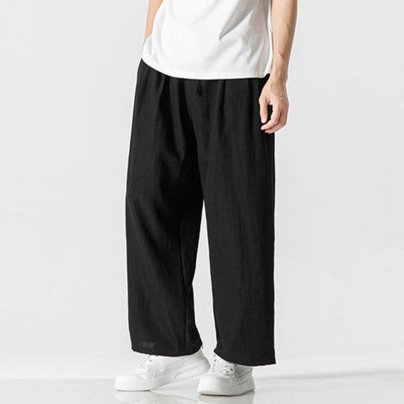 Nimara Ritual Summer Casual Plain Straight Leg Design Men's Cotton Linen Drawstring Pants With Pockets