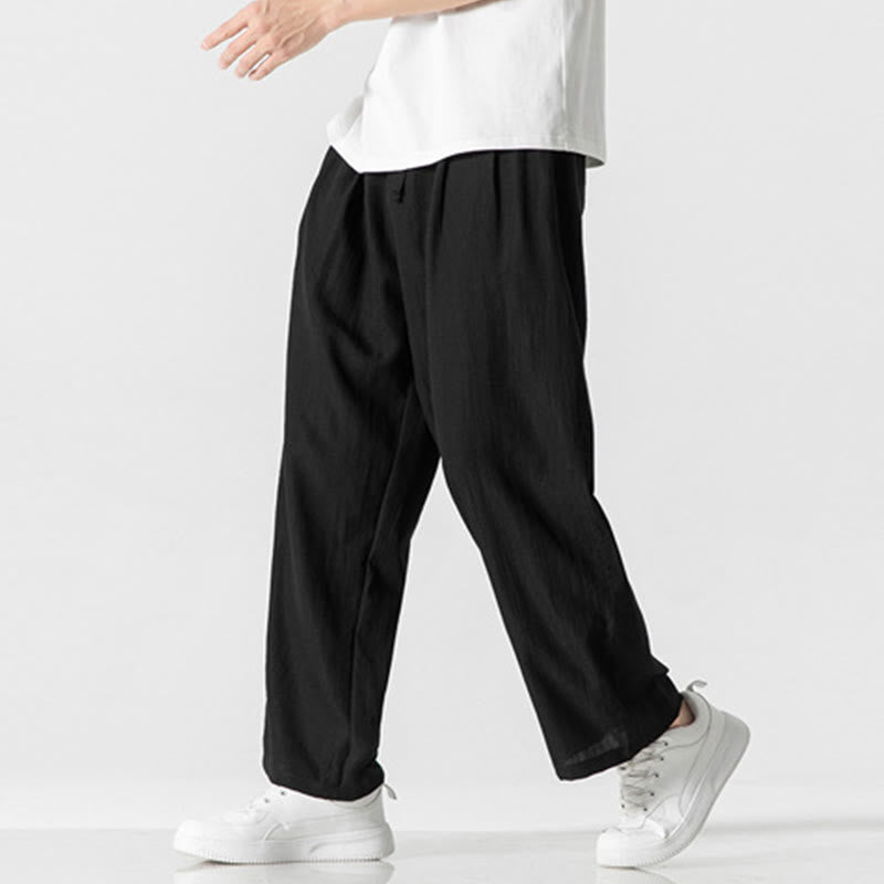 Nimara Ritual Summer Casual Plain Straight Leg Design Men's Cotton Linen Drawstring Pants With Pockets