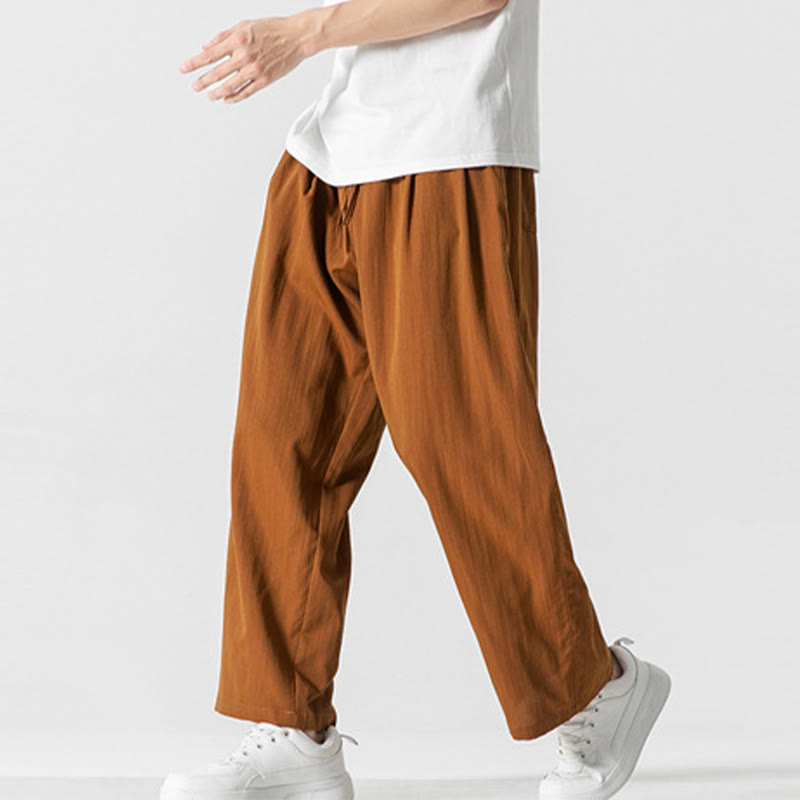 Nimara Ritual Summer Casual Plain Straight Leg Design Men's Cotton Linen Drawstring Pants With Pockets