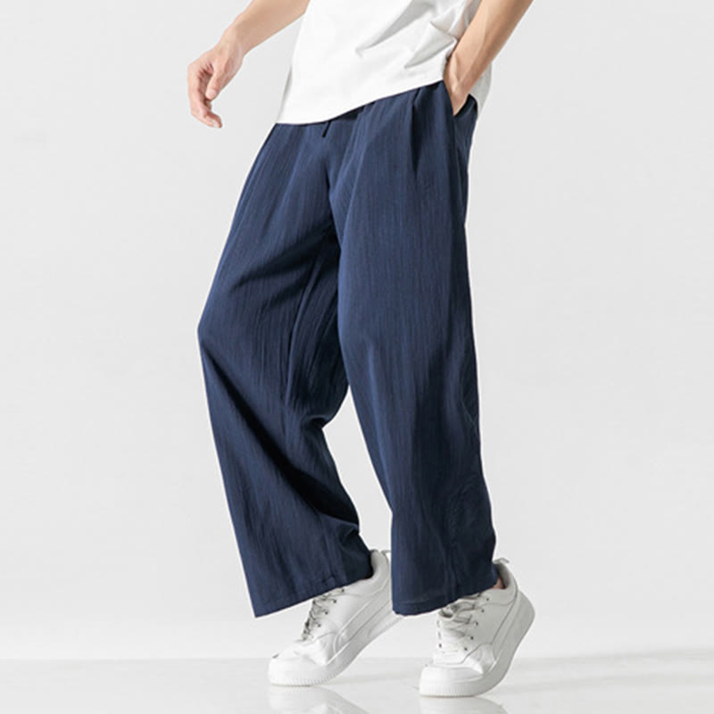 Nimara Ritual Summer Casual Plain Straight Leg Design Men's Cotton Linen Drawstring Pants With Pockets