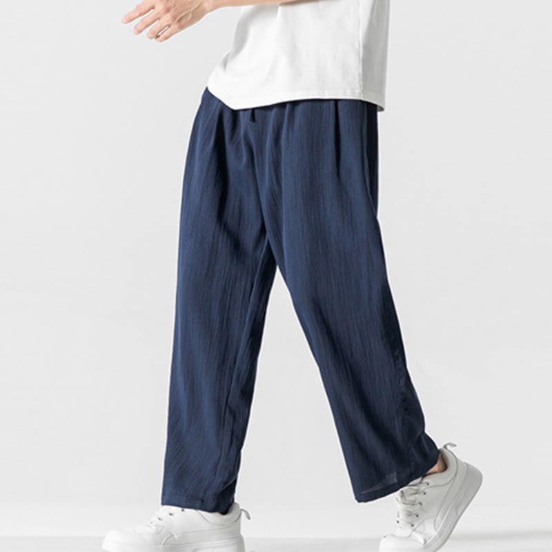 Nimara Ritual Summer Casual Plain Straight Leg Design Men's Cotton Linen Drawstring Pants With Pockets