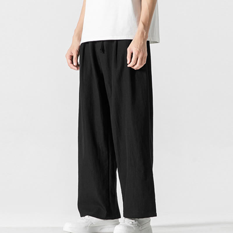 Nimara Ritual Summer Casual Plain Straight Leg Design Men's Cotton Linen Drawstring Pants With Pockets