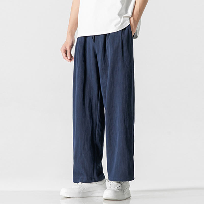 Nimara Ritual Summer Casual Plain Straight Leg Design Men's Cotton Linen Drawstring Pants With Pockets
