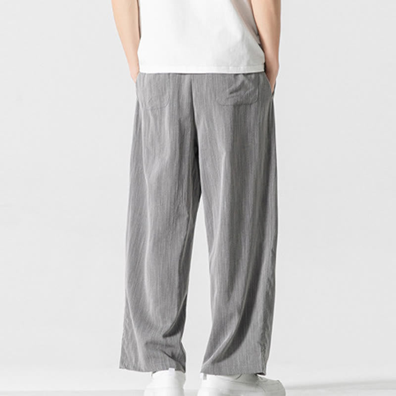 Nimara Ritual Summer Casual Plain Straight Leg Design Men's Cotton Linen Drawstring Pants With Pockets