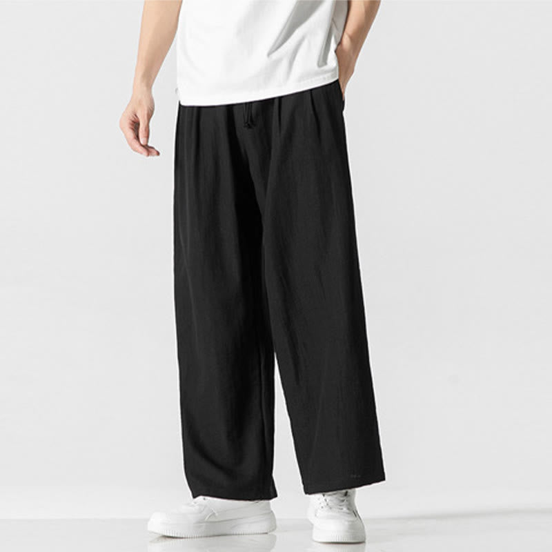 Nimara Ritual Summer Casual Plain Straight Leg Design Men's Cotton Linen Drawstring Pants With Pockets