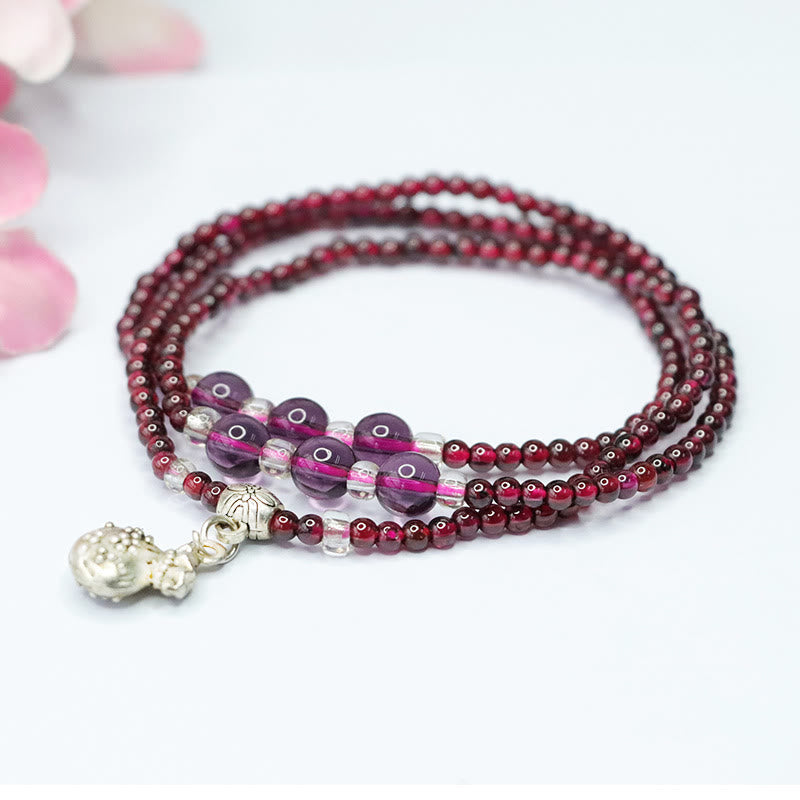 Nimara Ritual Natural Garnet Elephant Abacus Lucky Bag PiXiu Protection Triple Wrap Bracelet