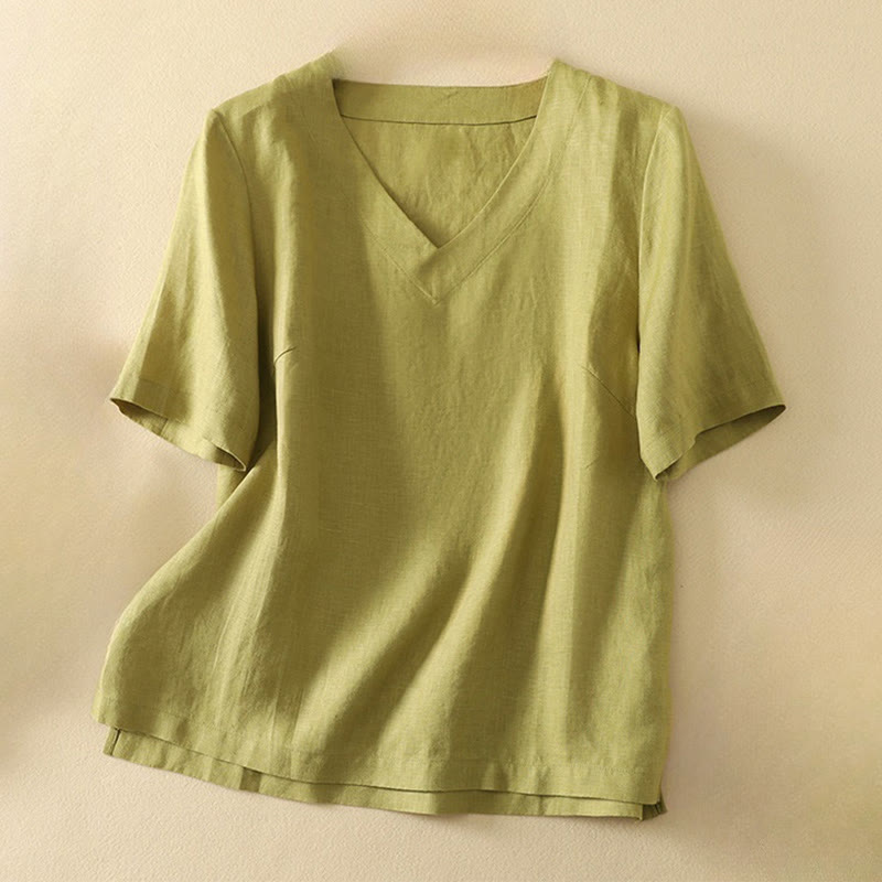 Nimara Ritual Summer Casual Plain Polyester Women's V-neck Design Half Sleeve T-shirt
