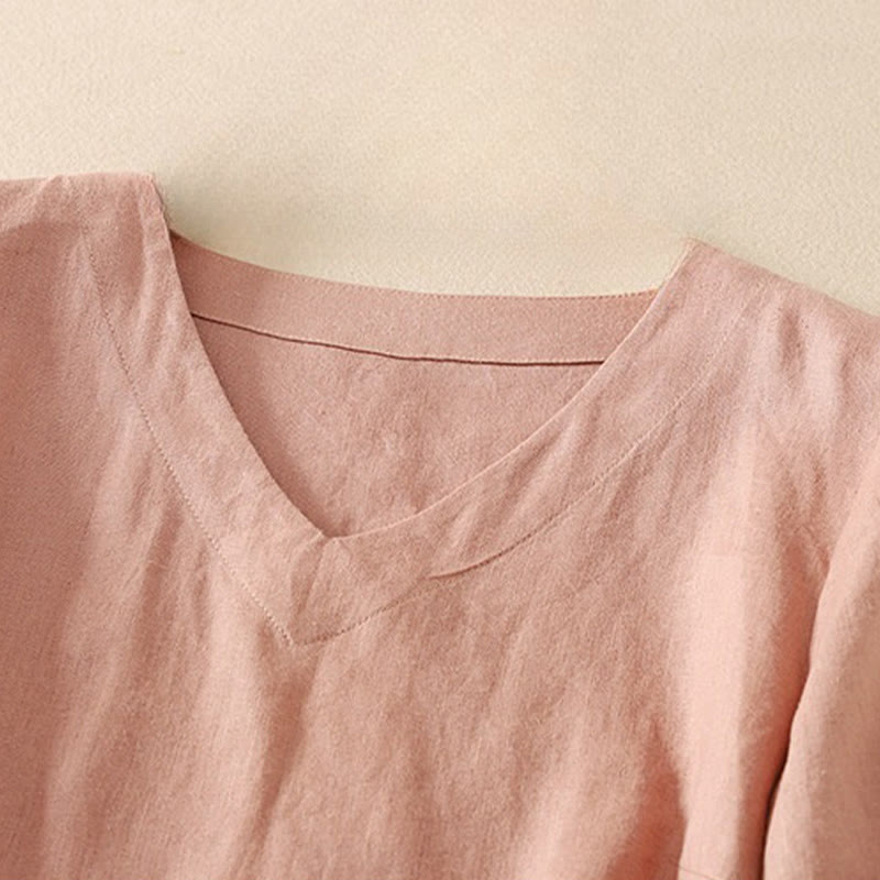 Nimara Ritual Summer Casual Plain Polyester Women's V-neck Design Half Sleeve T-shirt