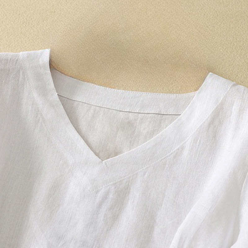 Nimara Ritual Summer Casual Plain Polyester Women's V-neck Design Half Sleeve T-shirt