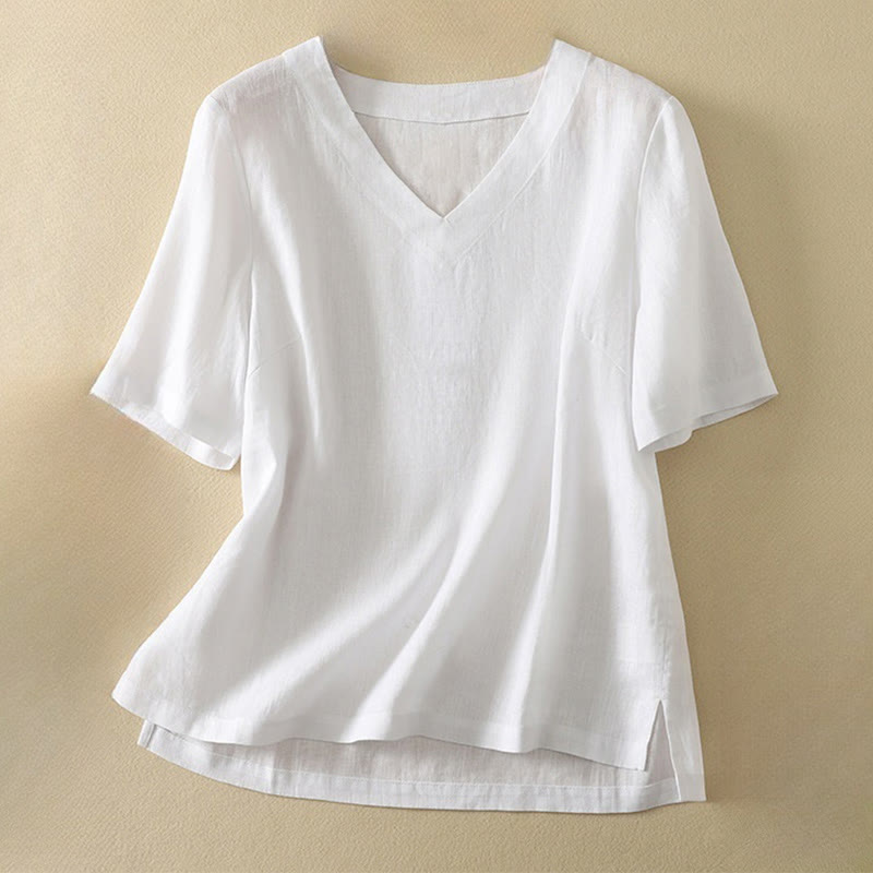 Nimara Ritual Summer Casual Plain Polyester Women's V-neck Design Half Sleeve T-shirt