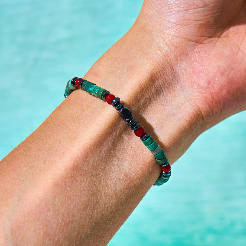 Nimara Ritual Natural Green Stone Hematite Red Coral Powerful Bracelet
