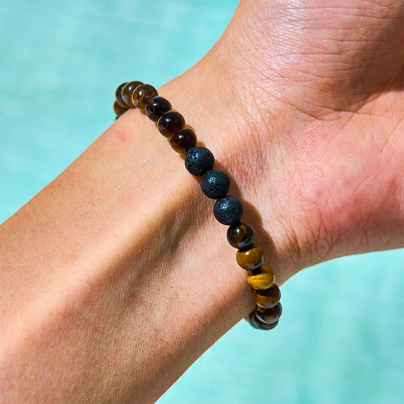 Protection and Strength 3Pcs Tiger Eye Lava Rock Bracelet Set