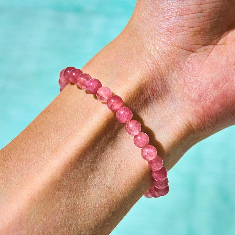 Nimara Ritual Strawberry Quartz Pearl Cat Rabbit Healing Bracelet