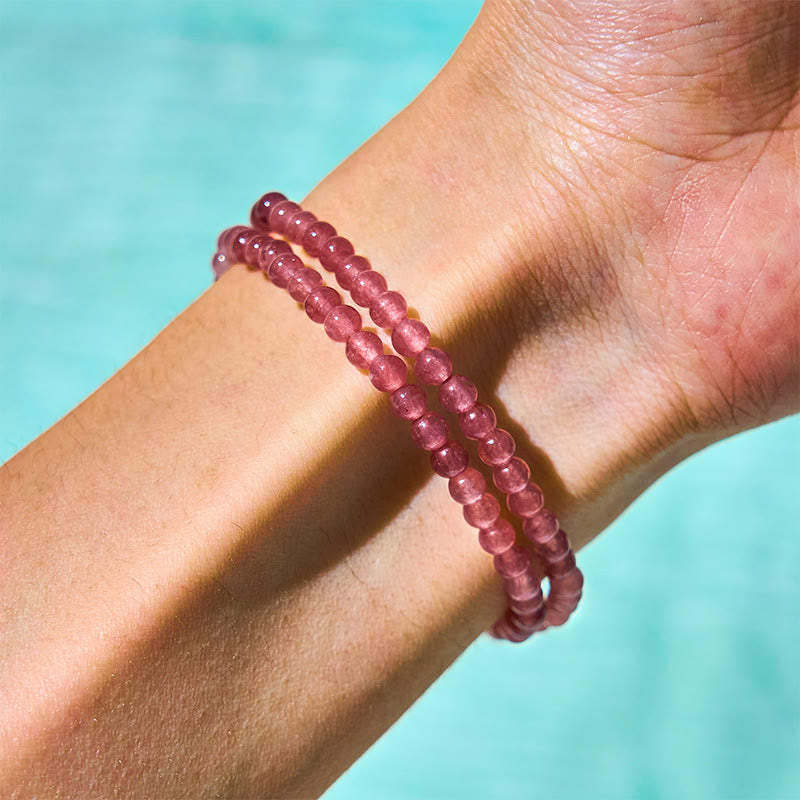 Nimara Ritual Natural Strawberry Quartz Pearl Butterfly Water Drop Positive Double Wrap Bracelet