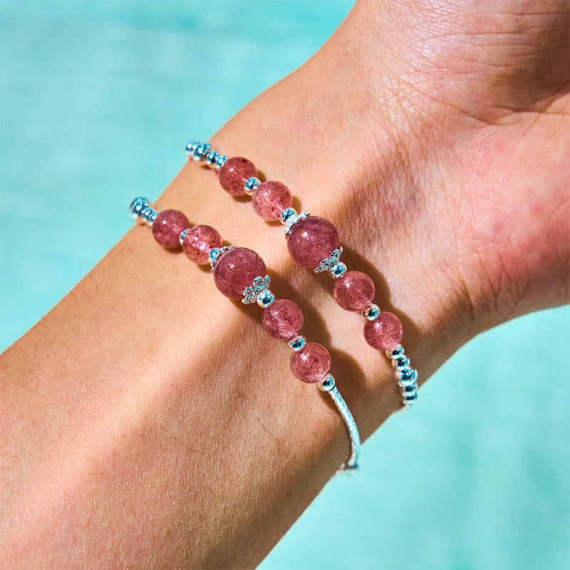 Nimara Ritual Natural Strawberry Quartz Bow-knot Rosette Charm Healing Double Wrap Bracelet