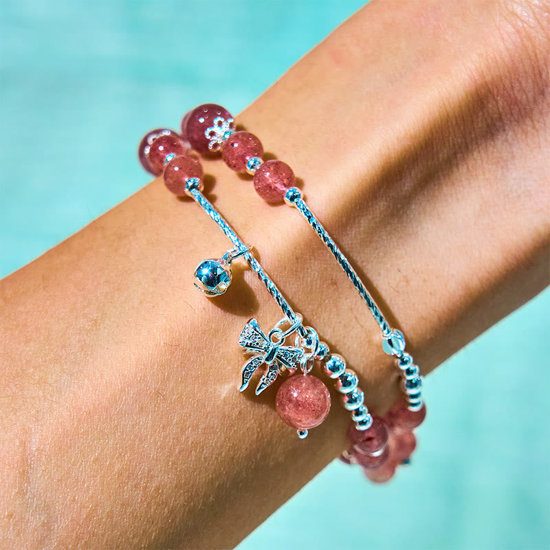 Nimara Ritual Natural Strawberry Quartz Bow-knot Rosette Charm Healing Double Wrap Bracelet