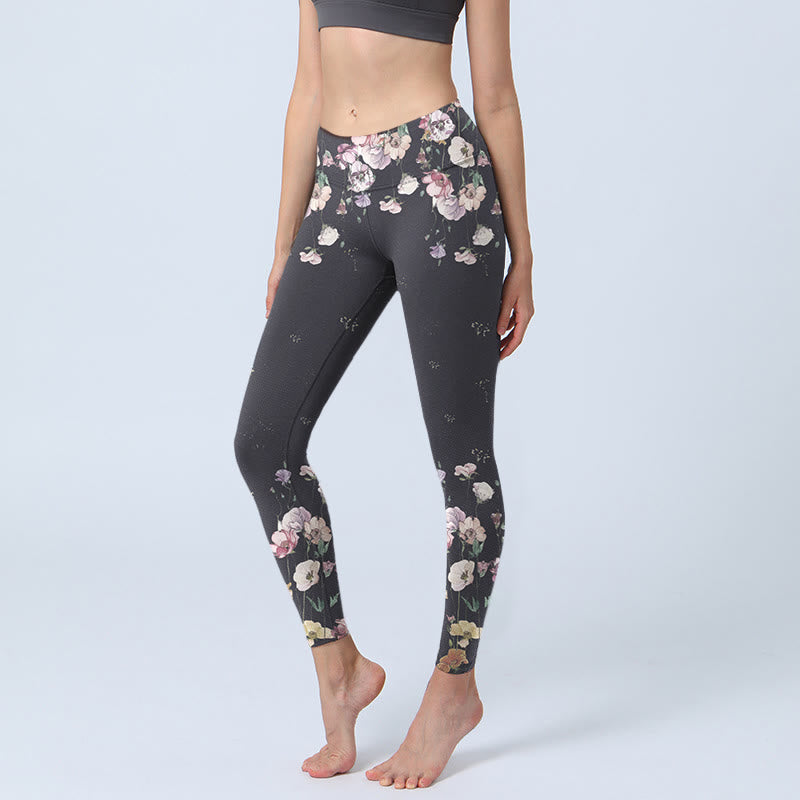 Nimara Ritual Pansy Flower Pattern Print Gym Leggings Women's Yoga Pants