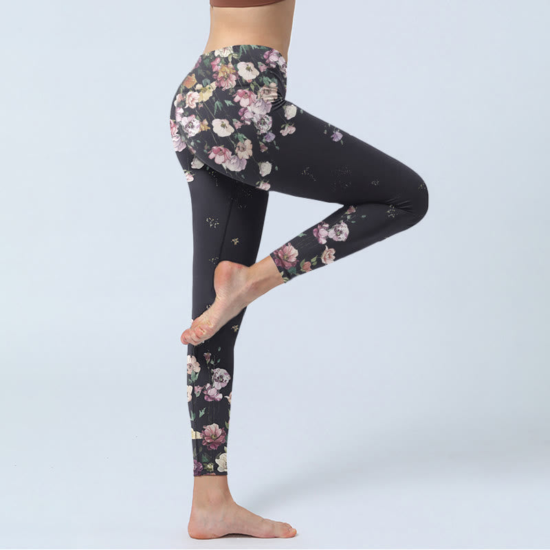 Nimara Ritual Pansy Flower Pattern Print Gym Leggings Women's Yoga Pants