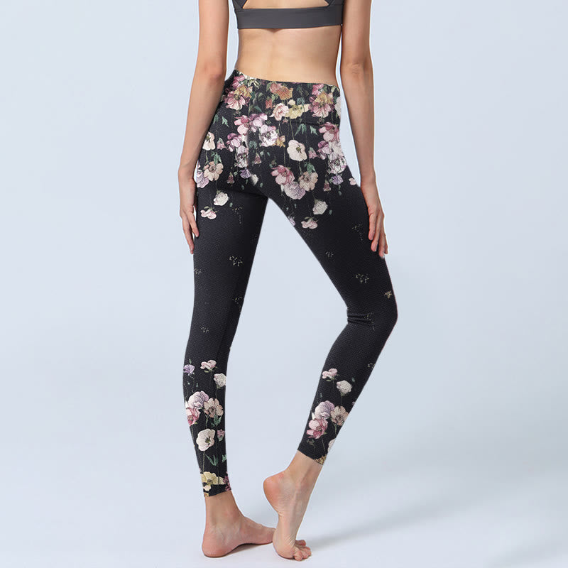 Nimara Ritual Pansy Flower Pattern Print Gym Leggings Women's Yoga Pants