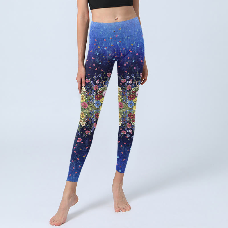 Nimara Ritual Gradient Color Flower Pattern Print Gym Leggings Women's Yoga Pants