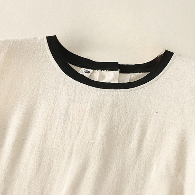 Nimara Ritual Casual Stitching Color Handmade Button Design Midi Dress Polyester Sleeveless Dress With Pockets