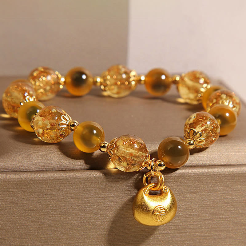 Nimara Ritual Yellow Candy Agate Fu Character Blessing Bag Healing Bracelet
