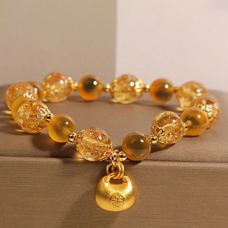 Nimara Ritual Yellow Candy Agate Fu Character Blessing Bag Healing Bracelet
