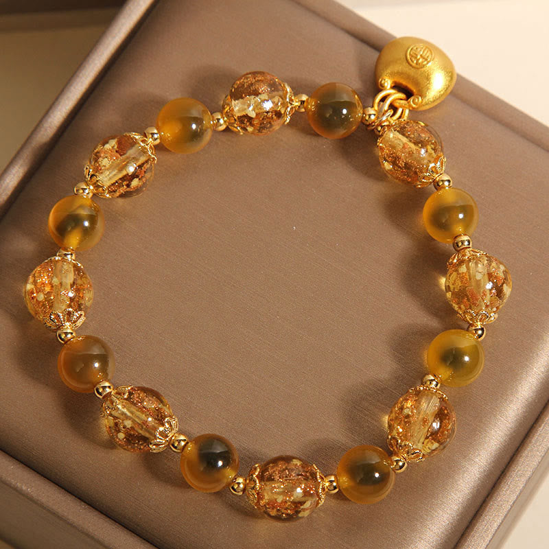Nimara Ritual Yellow Candy Agate Fu Character Blessing Bag Healing Bracelet