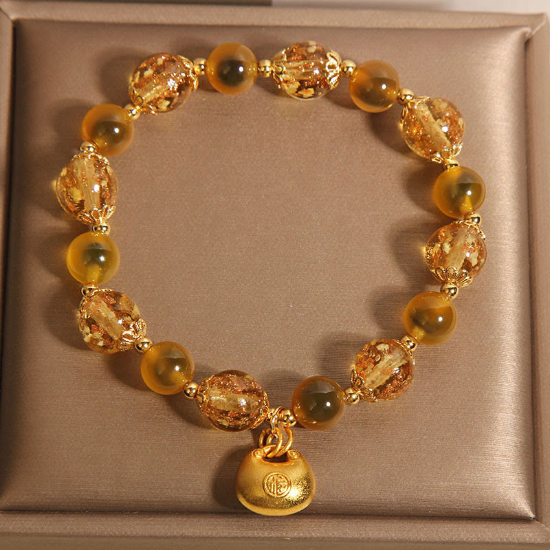 Nimara Ritual Yellow Candy Agate Fu Character Blessing Bag Healing Bracelet
