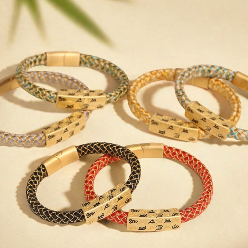 Nimara Ritual Tibetan Om Mani Padme Hum Various Colors Rope Gold Thread Diamond Knot Luck Buckle Bracelet