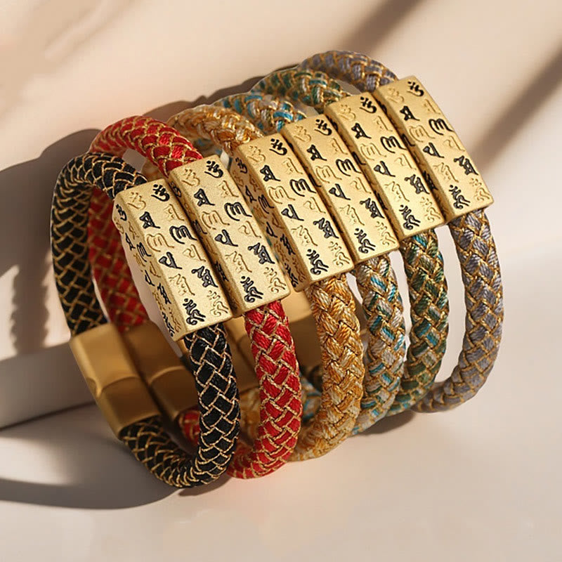 Nimara Ritual Tibetan Om Mani Padme Hum Various Colors Rope Gold Thread Diamond Knot Luck Buckle Bracelet