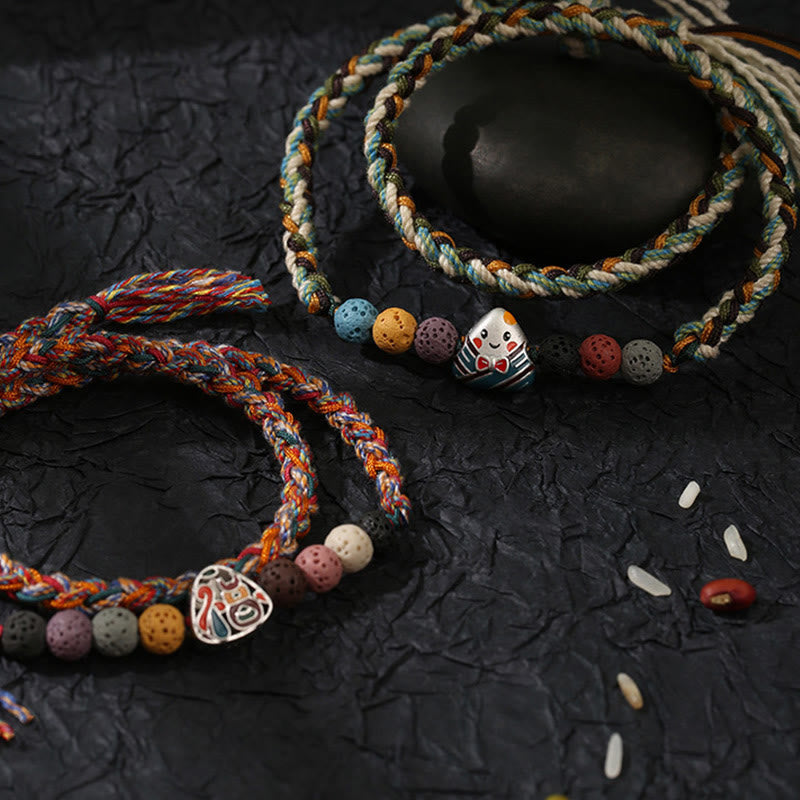 Nimara Ritual Dragon Boat Festival Colorful Rope Lava Rock Fu Character Rice Dumplings Luck Braided Bracelet