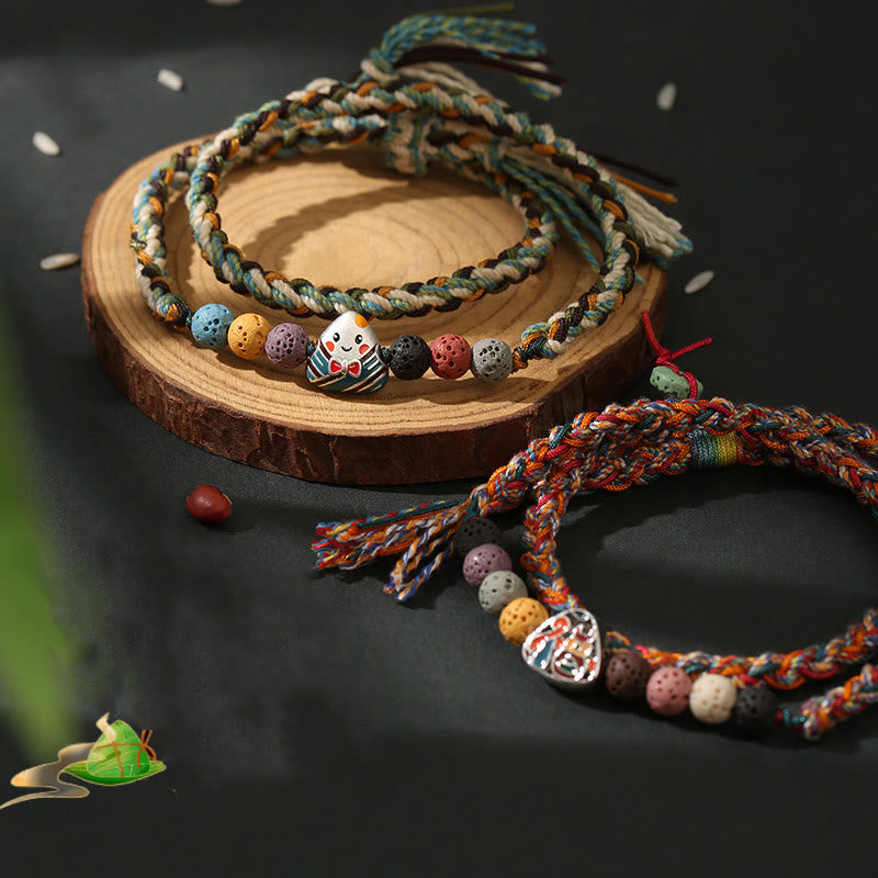 Nimara Ritual Dragon Boat Festival Colorful Rope Lava Rock Fu Character Rice Dumplings Luck Braided Bracelet
