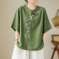 Nimara Ritual Ethnic Casual Embroidered Geometry Pattern Women's Crew Neck Design Half Sleeve T-Shirt