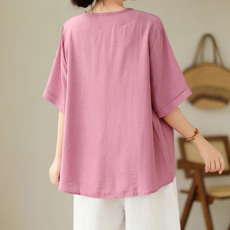 Nimara Ritual Ethnic Casual Embroidered Geometry Pattern Women's Crew Neck Design Half Sleeve T-Shirt