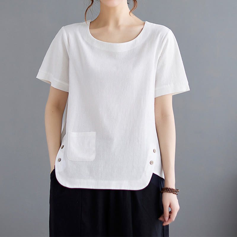 Nimara Ritual Side Slit Design Women's Cotton Polyester Crew Neck Short Sleeve T-Shirt Wtih Pocket