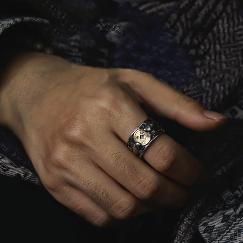 Nimara Ritual Adjustable Opening 925 Sterling Silver Lucky Koi Fish Copper Coin Auspicious Clouds Wealth Ring