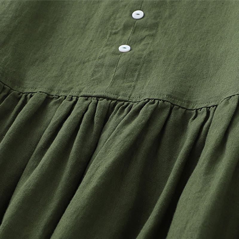 Nimara Ritual Daily Casual Pure Color V-Neck Simple Buttons Design Sleeveless Midi Dress