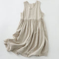 Nimara Ritual Daily Casual Pure Color V-Neck Simple Buttons Design Sleeveless Midi Dress