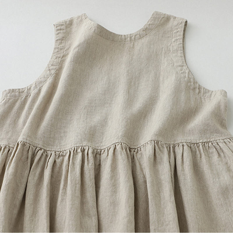 Nimara Ritual Daily Casual Pure Color V-Neck Simple Buttons Design Sleeveless Midi Dress