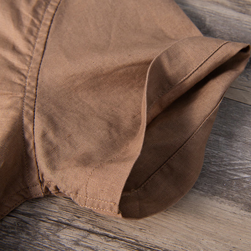 Nimara Ritual Daily Plain Patch Color Matching Design Men's Short Sleeve Cotton Linen Shirt