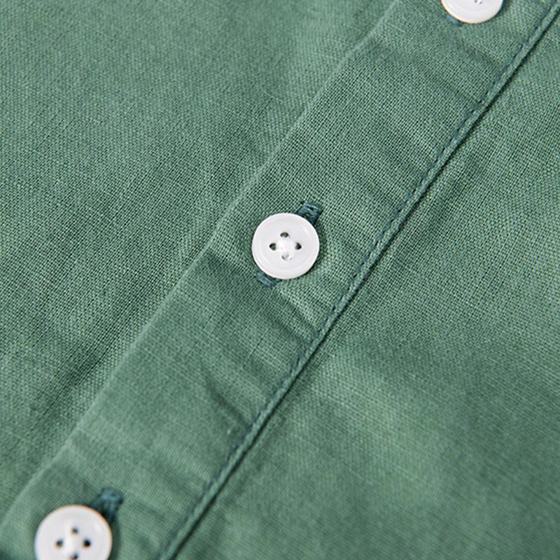Nimara Ritual Daily Plain Patch Color Matching Design Men's Short Sleeve Cotton Linen Shirt