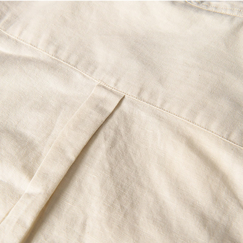 Nimara Ritual Casual Daily Simple Buttons Design Stand Collar Men's Short Sleeve Cotton Linen Shirt With Front Pockets