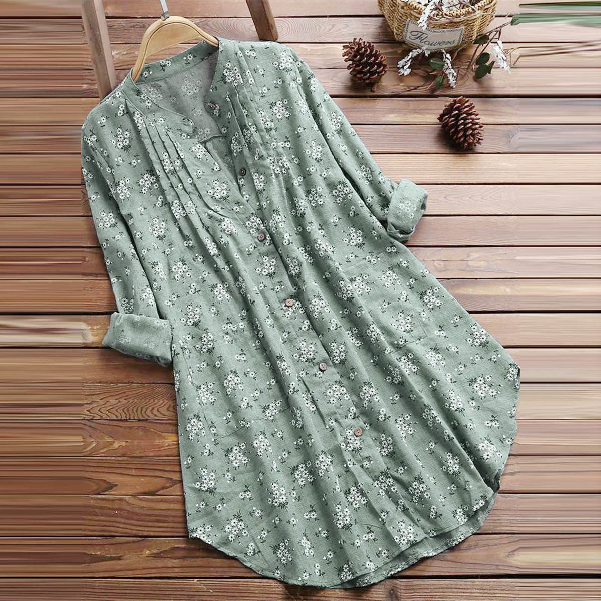 Nimara Ritual Florals Buttons Long Sleeve Cotton Women's Shirt