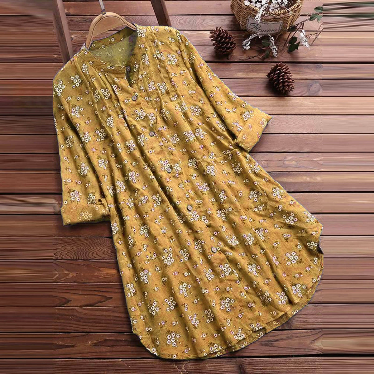 Nimara Ritual Florals Buttons Long Sleeve Cotton Women's Shirt