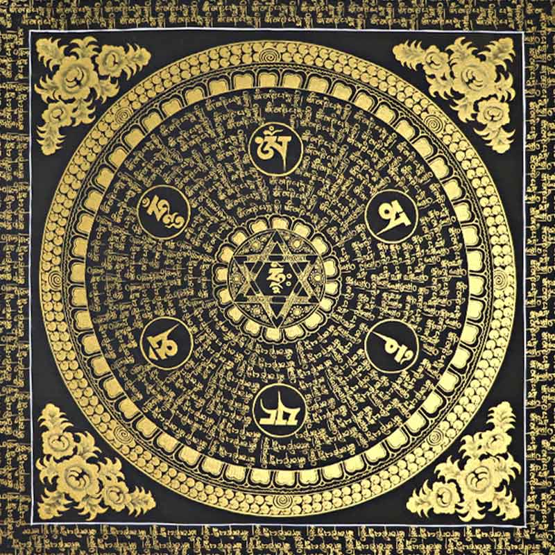 Nimara Ritual Tibetan Thangka Painting Om Mani Padme Hum Scripture Handmade Decoration(Random Style)