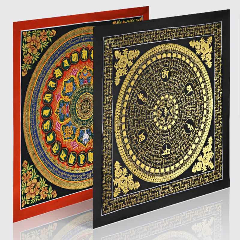 Nimara Ritual Tibetan Thangka Painting Om Mani Padme Hum Scripture Handmade Decoration(Random Style)